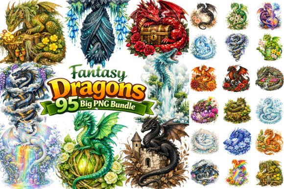 Download Whimsical Fantasy Dragon PNG Big Bundle - Bundle Collection
