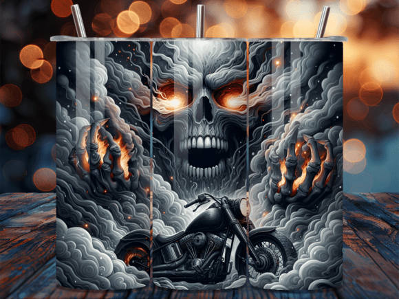 Download Flaming Skull Biker 20oz Tumbler Wrap - Premium Resources