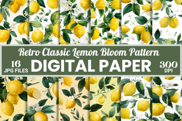 Download Retro Classic Lemon Bloom Pattern Bundle - Bundle Collection
