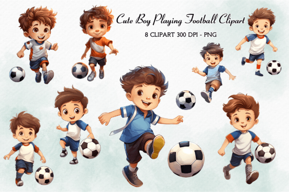Download Cute Boy Playing Football Clipart Bundle - Bundle Collection