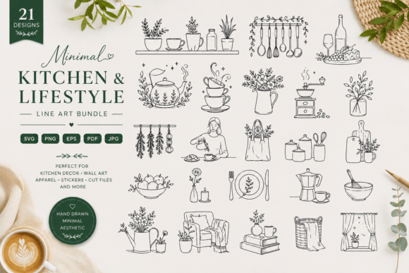 Download Cozy Kitchen Line Art Bundle - Bundle Collection