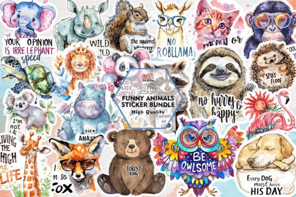 Download Funny Animals Sticker Bundle Sublimation - Bundle Collection