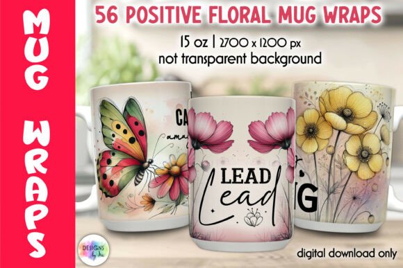 Download Positive Floral Mug Wraps Bundle - Bundle Collection