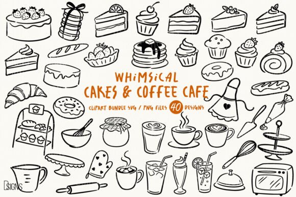 Download Cakes &amp; Coffee SVG PNG Hand-Drawn Bundle - Bundle Collection