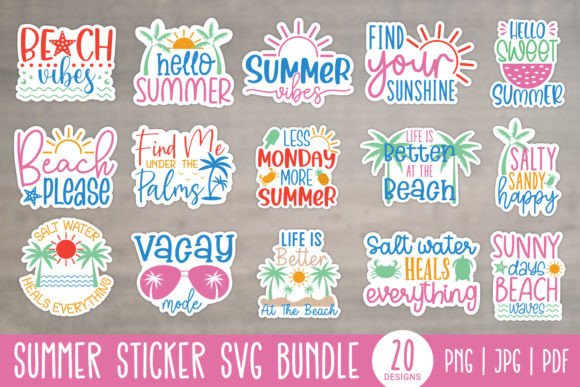 Download Summer Printable Stickers Bundle - Bundle Collection