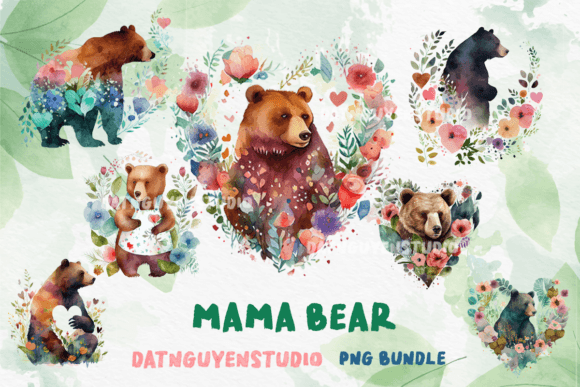 Download Mama Bear with Flower Heart, Png Bundle - Bundle Collection