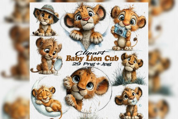 Download Whimsical Watercolor Baby Lion Cub Png - Premium Bundle