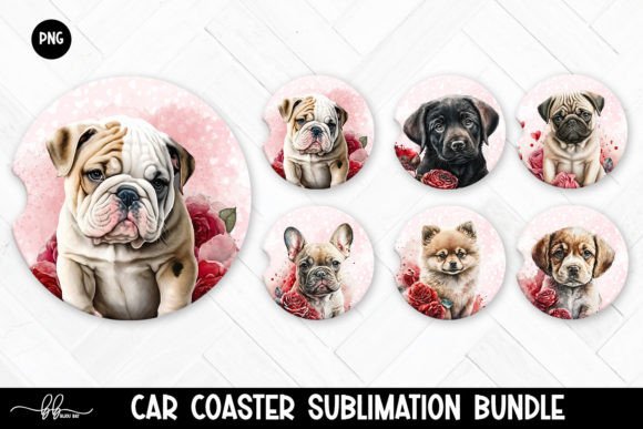 Download Cute Dogs with Roses Car Coaster Bundle - Bundle Collection