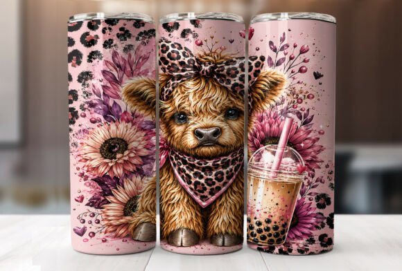 Download Leopard Bow Highland Cow Tumbler Wraps - Tumbler wrap Collection