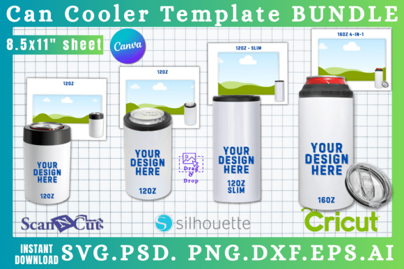 Download 4pc Can Cooler Coozie Template Bundle - Bundle Collection